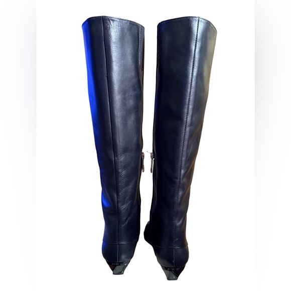 Franco Sarto NWT Sz 7.5M Elegant Black Leather Knee-High Kitten Heel Boots SH250 - Picture 7 of 11